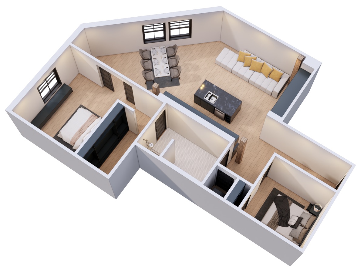 APT 413 3D render living room